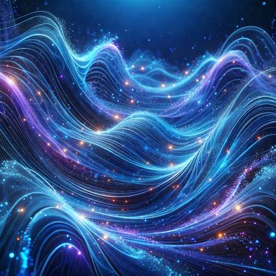 The primary subject of the image is a purple and blue wave-like pattern, which appears to be a digital art or illustration. The setting is a dark background, which contrasts with the vibrant colors of the wave pattern. The visual style suggests that the image is a creative and artistic representation of a wave, rather than a photo or a real-life scene. The dominant colors of the image are purple and blue, creating a calming and serene atmosphere.